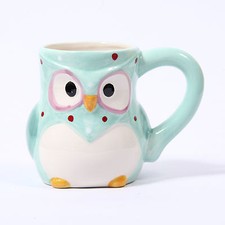 Blue Ceramic Polka Dot Owl Mug
