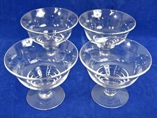 4x Glass Footed Grapefruit Dessert Sundae Sorbet Dishes Ribbed Stem