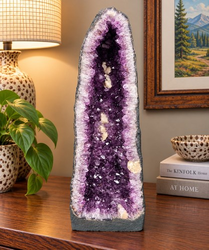 Tall amethyst crystal geode - crystal,