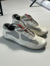 Prada Americas Cup Patent White & Grey Mesh Trainer Size 41