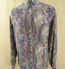 Vintage Paisley Silk Mens Shirt Size L Carnaval De Venise Loud Button Down