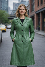 Women Green Leather Trench
