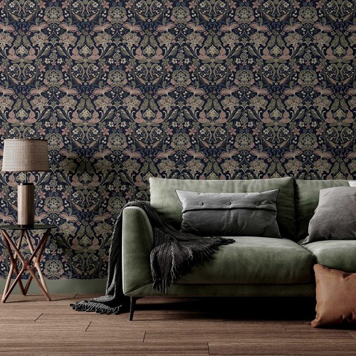 Floral folk damask wallpaper - folk,