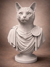 Roman Cat Bust Sculpture