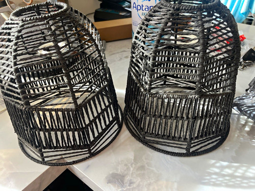 Black woven rattan pendant - woven,