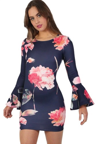 Floral flared sleeve stretch - floral,
