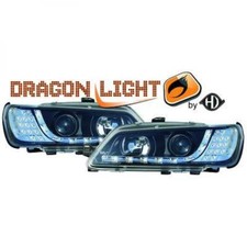 LHD Projector Headlights Pair LED Dragon Clear Black For Peugeot 306 93-97