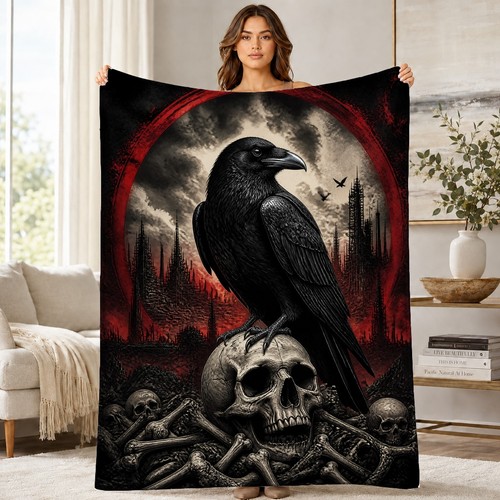 Raven skull bones coral fleece - bones,