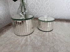 2 Vintage Laura Ashley Silver Mosaic Mirrored Lidded Jewellery Trinkets Storage