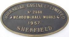 Genuine Brass Yorkshire 2660 1957 Sheffield Diesel Locomotive Engine Worksplate