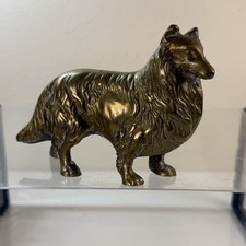 Vintage Solid Brass Rough Collie Dog Lassie - 5" By 4" - Quality Display Piece
