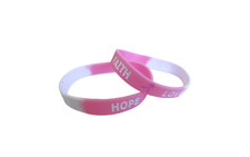 2x Breast Cancer "HOPE FAITH LOVE" Wristbands PINK Ribbon Charity Bracelets
