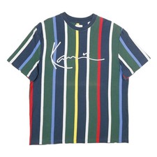 KARL KANI Mens Blue Green Red Multi Stripe Graphic T-Shirt M Short Sleeve Crew