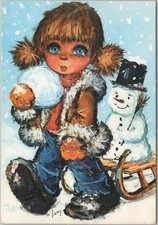 Artistic Vintage Postcard Child Snowball France Art
