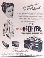 'The REDFYRE' Continuous Burning Fire Grate ADVERT : Small 1953 Print 670/10