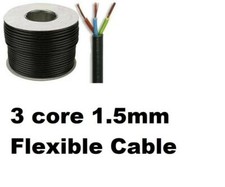 Black 3 Core Flexible Flex Mains Wire Cable 1m - 100m 1.5mm 13Amp 3183Y