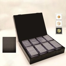 100pcs 40mm Wood Box Square Clear Coin Cases Capsules Storage Box Holder Case