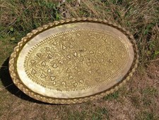 Large 93cm Brass Plate Charger Plate Wall Hanging Embossed Hand-Pressed Brass