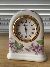 Vintage Grayshott Small Porcelain Quartz Mantle Clock - Flowery - VGC