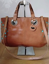 RADLEY Bag Tan Brown & Turquoise Leather Shoulder Bag Handbag Medium   