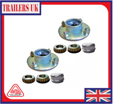 Pair of Trailer Cast Wheel Hub 4" PCD 4 Stud 1" Taper Bearing