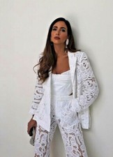 NWT ZARA White DOUBLE-BREASTED Lace Blazer Jacket Size LARGE