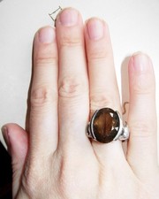 LOLA ROSE *SMOKEY QUARTZ* STERLING SILVER RING SIZE O USA 7 BROWN NIKKI & ME QVC