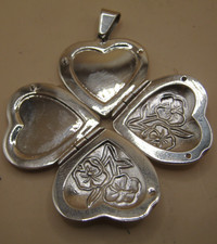 L@@K This Solid Silver 925 Heart Shaped Photo Locket Opens Into 4 A Leaf Clover