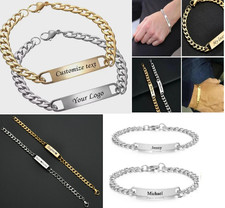 Stainless Steel ID Plate Bracelet- Laser Engraved Name or Initials Git For Him