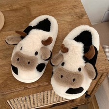 Fuzzy Cow Slippers Cute Warm Slippers Cozy Cotton Animal Shape Shoes Slip-On UK