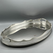 Extra Large Antique Silver Plated Butler Serving Tray Deep Gallery Cocktail