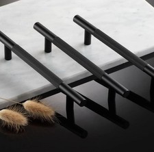 10 Pack Matte Black Cabinet Kitchen Drawer Handles Knurled 128mm Hole Center