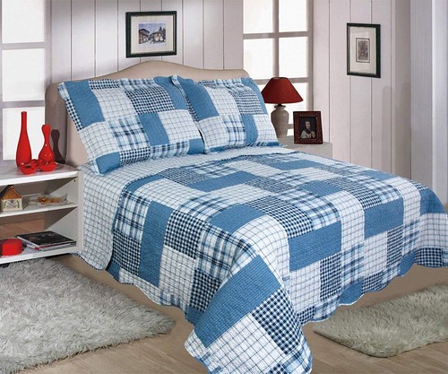 Check blue bedspread - check,