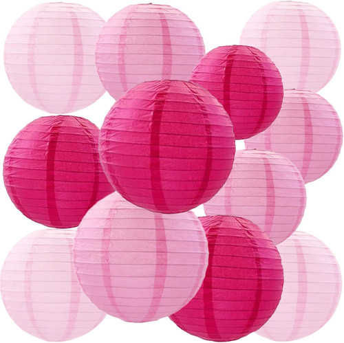 12pcs pink paper lanterns - 12pcs,