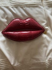 Lulu Guinness red leather snakeskin lips clutch bag
