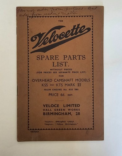 Velocette spare parts list - spare,
