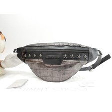 Jimmy Choo Oscar Star Studs Embossed Leather Gray Black Body Bag Bum Bag Men's