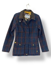 Joules Field Tweed Jacket UK 8 Blue Wool Coat Country Heritage tartan