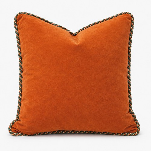 Orange green velvet cushion - orange,