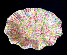 James Kent APPLE BLOSSOM Chintz Ruffled Serving Bowl England Vintage
