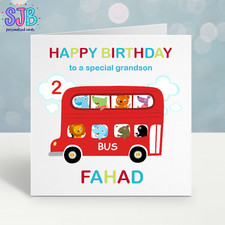 Red Bus Childrens Birthday Card,Personalised, For Son, Grandson, Nephew, Godson