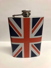 Hip Flask 8oz Stainless Steel Case Or Union Jack Christmas Gift Camping Party UK