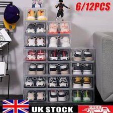 6/12x Transparent Shoe Storage Boxes Stackable Shoe Box Organiser Storage Boxes