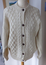 Vintage Aran cardigan wool by Thomas Keeling cable knit size XL