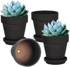 vensovo 15CM Black Terracotta & Clay Pots for Plant with Saucer - 4 Pack Medium