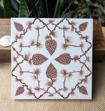 Antique Fir & Pine Cone Aesthetic Transfer Printed Salvaged Victorian Tile