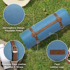 VonShef blue Herringbone Picnic waterproof Blanket - large