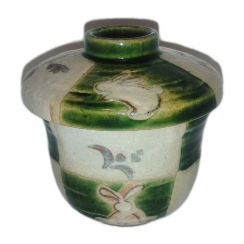 Oribe pottery green - pottery, checker