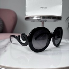 Prada Baroque Round Oval Black Oversized Polarised Swirl Women’s Sunglasses
