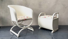 Vintage Armchair Ottoman Bedroom Bathroom Set Lovely Upholstery Circa 1950s